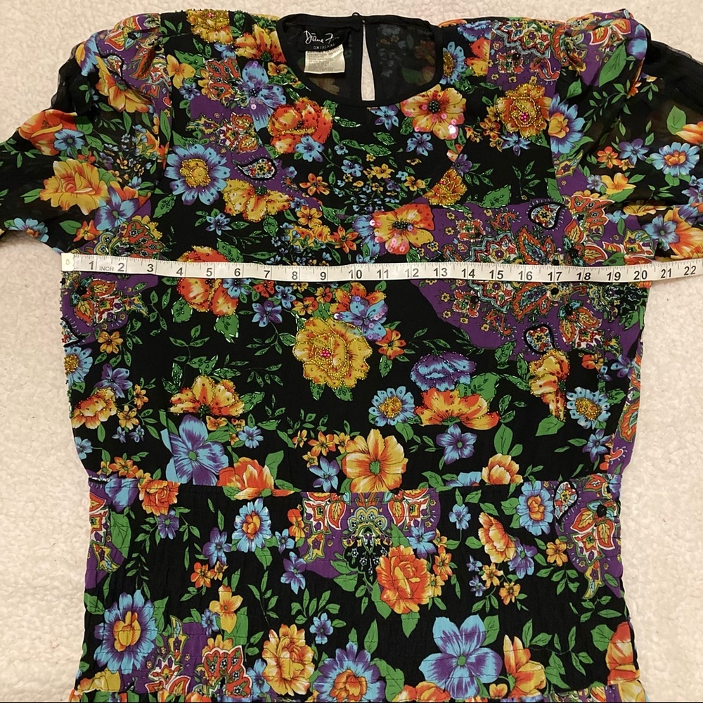 DIANE FREIS Vintage 80s colorful floral beaded dress - Picture 9 of 11
